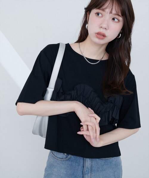 natural couture（ナチュラルクチュール）の「【WEB限定】ボリュームフリル半袖Tシャツ（Tシャツ/カットソー・レディース・ネイビー/ベージュ/オフホワイト/ブラック・FREE）」の3枚目の写真