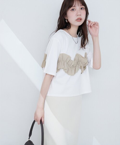 natural couture（ナチュラルクチュール）の「【WEB限定】ボリュームフリル半袖Tシャツ（Tシャツ/カットソー・レディース・ネイビー/ベージュ/オフホワイト/ブラック・FREE）」の7枚目の写真