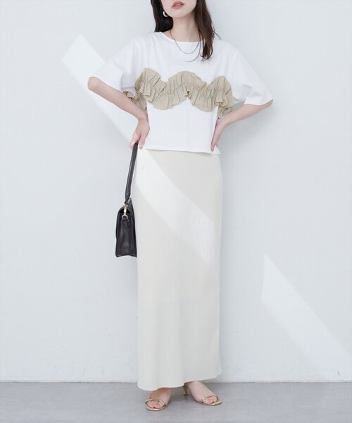natural couture（ナチュラルクチュール）の「【WEB限定】ボリュームフリル半袖Tシャツ（Tシャツ/カットソー・レディース・ネイビー/ベージュ/オフホワイト/ブラック・FREE）」の8枚目の写真