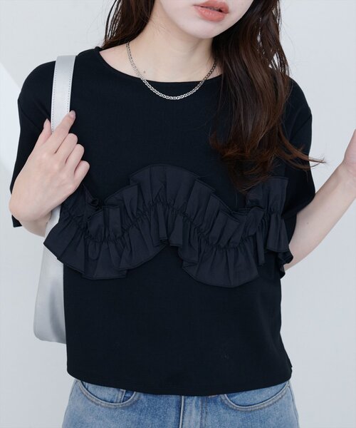 natural couture（ナチュラルクチュール）の「【WEB限定】ボリュームフリル半袖Tシャツ（Tシャツ/カットソー・レディース・ネイビー/ベージュ/オフホワイト/ブラック・FREE）」の10枚目の写真