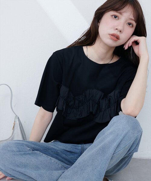 natural couture（ナチュラルクチュール）の「【WEB限定】ボリュームフリル半袖Tシャツ（Tシャツ/カットソー・レディース・ネイビー/ベージュ/オフホワイト/ブラック・FREE）」の12枚目の写真