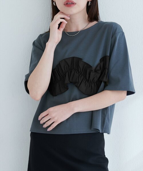 natural couture（ナチュラルクチュール）の「【WEB限定】ボリュームフリル半袖Tシャツ（Tシャツ/カットソー・レディース・ネイビー/ベージュ/オフホワイト/ブラック・FREE）」の15枚目の写真