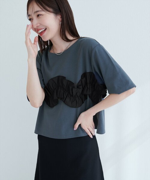 natural couture（ナチュラルクチュール）の「【WEB限定】ボリュームフリル半袖Tシャツ（Tシャツ/カットソー・レディース・ネイビー/ベージュ/オフホワイト/ブラック・FREE）」の17枚目の写真