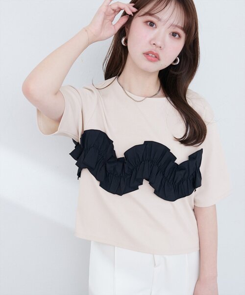 natural couture（ナチュラルクチュール）の「【WEB限定】ボリュームフリル半袖Tシャツ（Tシャツ/カットソー・レディース・ネイビー/ベージュ/オフホワイト/ブラック・FREE）」の21枚目の写真