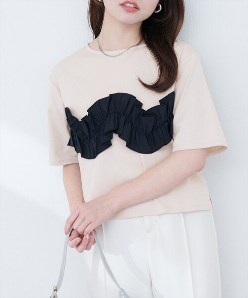 natural couture（ナチュラルクチュール）の「【WEB限定】ボリュームフリル半袖Tシャツ（Tシャツ/カットソー・レディース・ネイビー/ベージュ/オフホワイト/ブラック・FREE）」の20枚目の写真