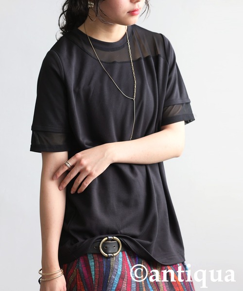 antiqua(アンティカ)の「シアー切替半袖トップス(Tシャツ/カットソー・レディース・ブラック/グレー系その他/ブラック系その他/ホワイト/ホワイト系その他・P/R)」の22枚目の写真