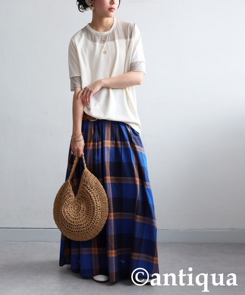antiqua(アンティカ)の「シアー切替半袖トップス(Tシャツ/カットソー・レディース・ブラック/グレー系その他/ブラック系その他/ホワイト/ホワイト系その他・P/R)」の20枚目の写真