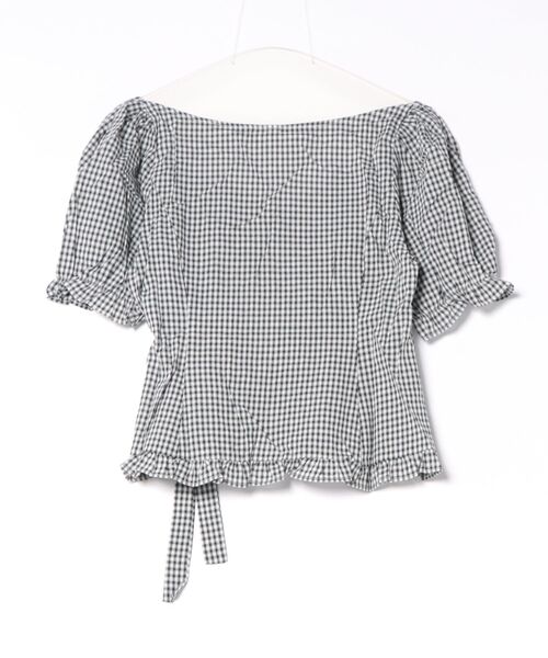Lace Ladies(レースレディース)の「フロントボタン リボン 裾フリル パフスリーブ ブラウス(シャツ/ブラウス・レディース・ブラック/ブルー/アイボリー・M/S)」の4枚目の写真