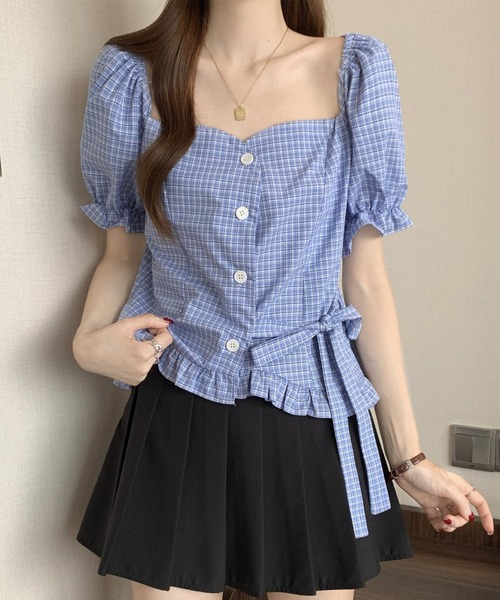 Lace Ladies(レースレディース)の「フロントボタン リボン 裾フリル パフスリーブ ブラウス(シャツ/ブラウス・レディース・ブラック/ブルー/アイボリー・M/S)」の16枚目の写真
