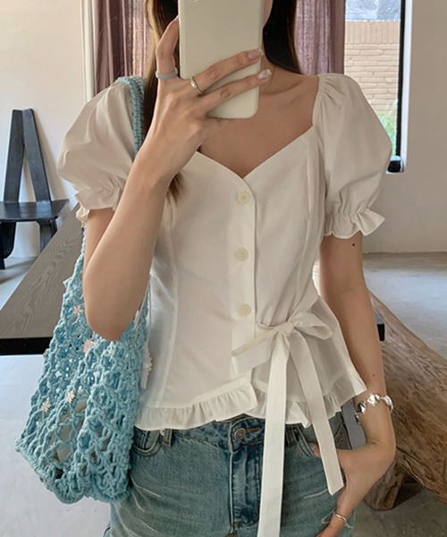 Lace Ladies(レースレディース)の「フロントボタン リボン 裾フリル パフスリーブ ブラウス(シャツ/ブラウス・レディース・ブラック/ブルー/アイボリー・M/S)」の19枚目の写真
