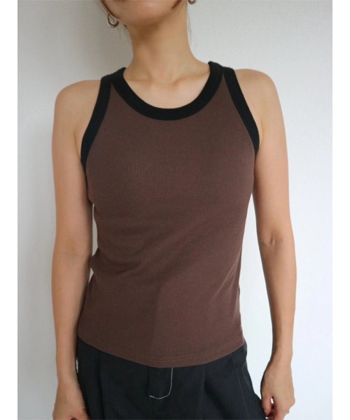 TRUNC(トランクエイティーエイト)の「American Sleeve Bicolor Tops(タンクトップ・レディース・アイボリー/ブラウン・FREE)」の1枚目の写真