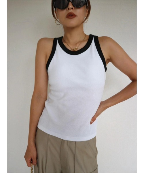 TRUNC(トランクエイティーエイト)の「American Sleeve Bicolor Tops(タンクトップ・レディース・アイボリー/ブラウン・FREE)」の2枚目の写真