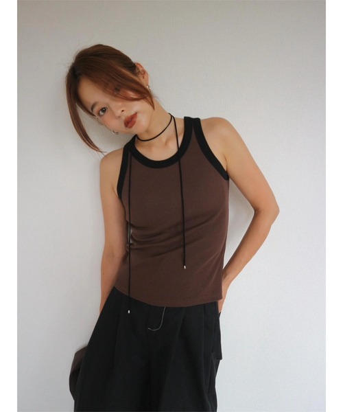 TRUNC(トランクエイティーエイト)の「American Sleeve Bicolor Tops(タンクトップ・レディース・アイボリー/ブラウン・FREE)」の4枚目の写真