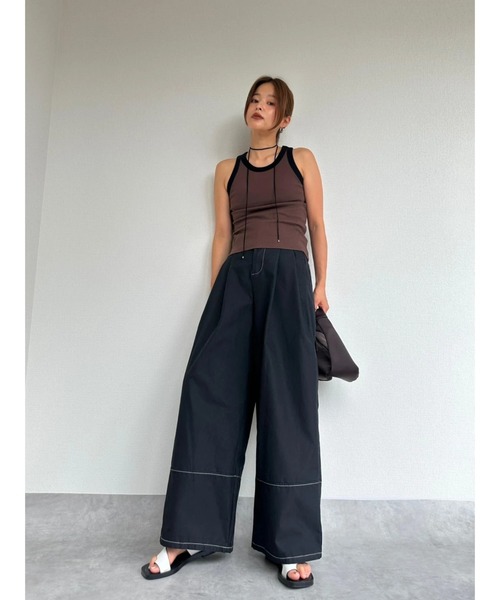 TRUNC(トランクエイティーエイト)の「American Sleeve Bicolor Tops(タンクトップ・レディース・アイボリー/ブラウン・FREE)」の6枚目の写真