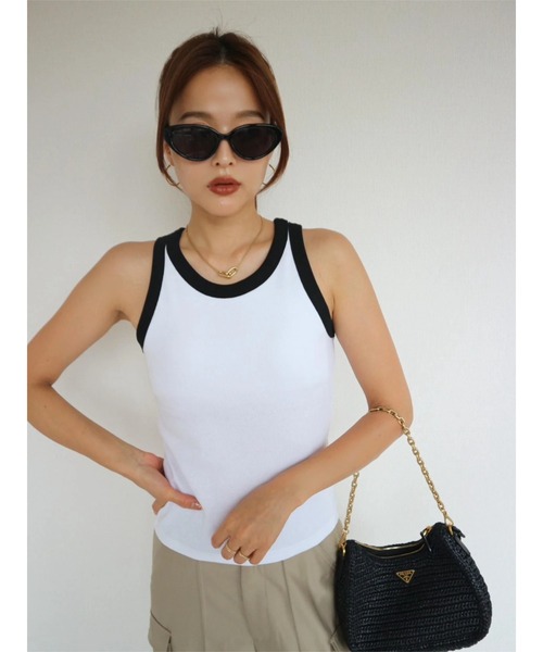 TRUNC(トランクエイティーエイト)の「American Sleeve Bicolor Tops(タンクトップ・レディース・アイボリー/ブラウン・FREE)」の13枚目の写真