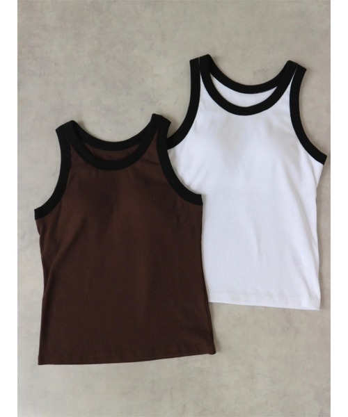 TRUNC(トランクエイティーエイト)の「American Sleeve Bicolor Tops(タンクトップ・レディース・アイボリー/ブラウン・FREE)」の9枚目の写真