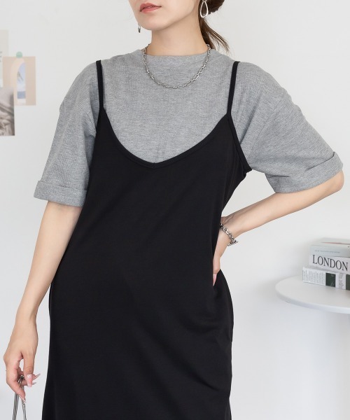 RCD(アールシーディー)の「コットンワッフルロールアップハーフスリーブカットソー(Tシャツ/カットソー・レディース・ブラック/パープル/ネイビー/チャコールグレー/杢グレー/ホワイト・LL~3L/M-L/4L~5L)」の5枚目の写真