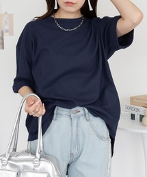 コットンワッフルロールアップハーフスリーブカットソー