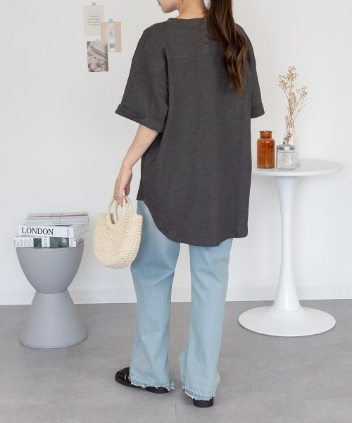 RCD(アールシーディー)の「コットンワッフルロールアップハーフスリーブカットソー(Tシャツ/カットソー・レディース・ブラック/パープル/ネイビー/チャコールグレー/杢グレー/ホワイト・LL~3L/M-L/4L~5L)」の9枚目の写真