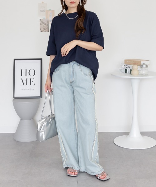 RCD(アールシーディー)の「コットンワッフルロールアップハーフスリーブカットソー(Tシャツ/カットソー・レディース・ブラック/パープル/ネイビー/チャコールグレー/杢グレー/ホワイト・LL~3L/M-L/4L~5L)」の13枚目の写真