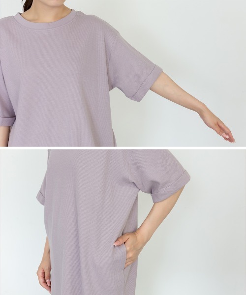 RCD(アールシーディー)の「コットンワッフルロールアップハーフスリーブカットソー(Tシャツ/カットソー・レディース・ブラック/パープル/ネイビー/チャコールグレー/杢グレー/ホワイト・LL~3L/M-L/4L~5L)」の19枚目の写真