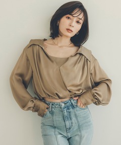 anuans アニュアンス　キャミレイヤードカシュクールブラウス セットアイテム】キャミレイヤードカシュクールブラウス（シャツ