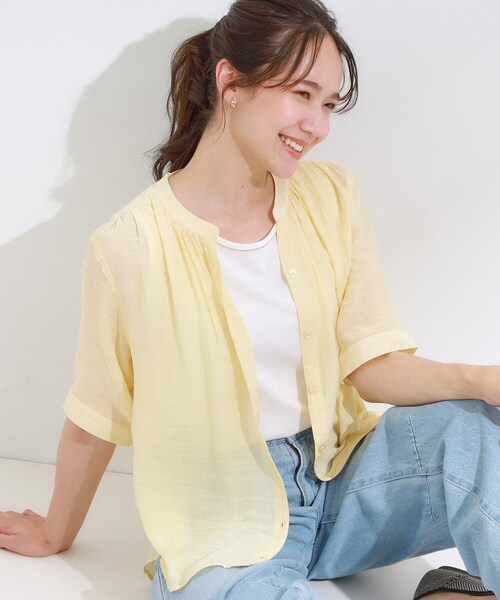SHOO・LA・RUE(シューラルー)の「【S-LL/2点セット】着るだけでコーデが決まる 麻調5分袖ブラウス+タンクトップ(シャツ/ブラウス・レディース・ネイビー/ホワイト系5/ブルー/ブルー系その他4/ライトイエロー系・01/04/03/02)」の5枚目の写真