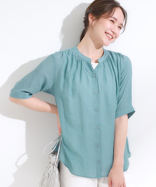 SHOO・LA・RUE(シューラルー)の「【S-LL/2点セット】着るだけでコーデが決まる 麻調5分袖ブラウス+タンクトップ(シャツ/ブラウス・レディース・ネイビー/ホワイト系5/ブルー/ブルー系その他4/ライトイエロー系・01/04/03/02)」の3枚目の写真