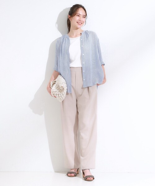 SHOO・LA・RUE(シューラルー)の「【S-LL/2点セット】着るだけでコーデが決まる 麻調5分袖ブラウス+タンクトップ(シャツ/ブラウス・レディース・ネイビー/ホワイト系5/ブルー/ブルー系その他4/ライトイエロー系・01/04/03/02)」の16枚目の写真