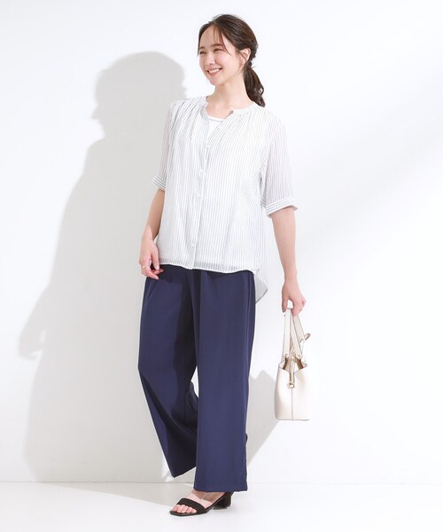 SHOO・LA・RUE(シューラルー)の「【S-LL/2点セット】着るだけでコーデが決まる 麻調5分袖ブラウス+タンクトップ(シャツ/ブラウス・レディース・ネイビー/ホワイト系5/ブルー/ブルー系その他4/ライトイエロー系・01/04/03/02)」の20枚目の写真