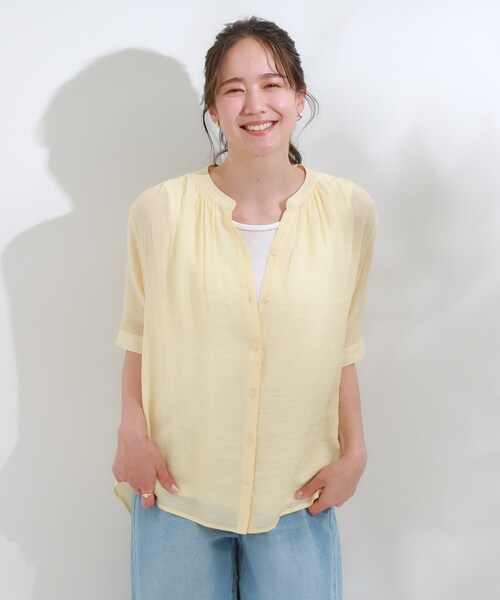 SHOO・LA・RUE(シューラルー)の「【S-LL/2点セット】着るだけでコーデが決まる 麻調5分袖ブラウス+タンクトップ(シャツ/ブラウス・レディース・ネイビー/ホワイト系5/ブルー/ブルー系その他4/ライトイエロー系・01/04/03/02)」の22枚目の写真