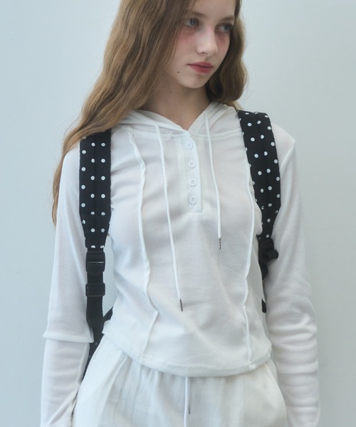 Birthday room(バースデイルーム)の「リブフードカットソー/ribbed hooded top(Tシャツ/カットソー・レディース・ブラック/グレー/ホワイト・FREE)」の2枚目の写真