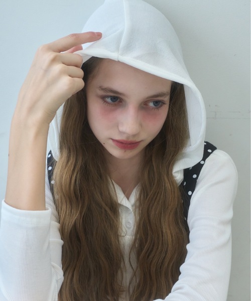 Birthday room(バースデイルーム)の「リブフードカットソー/ribbed hooded top(Tシャツ/カットソー・レディース・ブラック/グレー/ホワイト・FREE)」の7枚目の写真