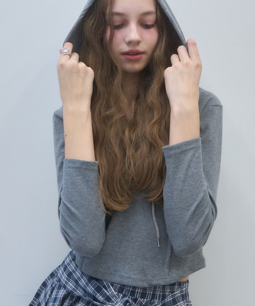 Birthday room(バースデイルーム)の「リブフードカットソー/ribbed hooded top(Tシャツ/カットソー・レディース・ブラック/グレー/ホワイト・FREE)」の13枚目の写真