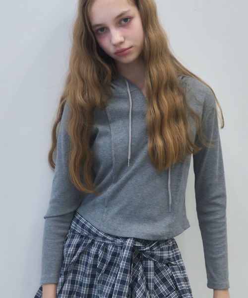 Birthday room(バースデイルーム)の「リブフードカットソー/ribbed hooded top(Tシャツ/カットソー・レディース・ブラック/グレー/ホワイト・FREE)」の12枚目の写真
