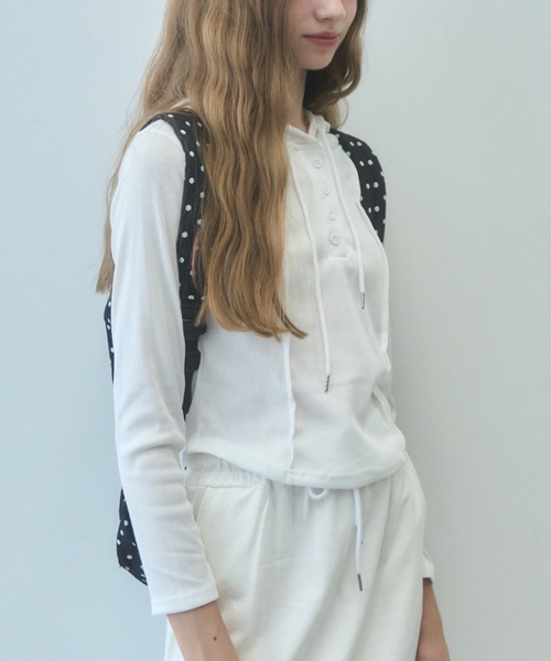 Birthday room(バースデイルーム)の「リブフードカットソー/ribbed hooded top(Tシャツ/カットソー・レディース・ブラック/グレー/ホワイト・FREE)」の15枚目の写真