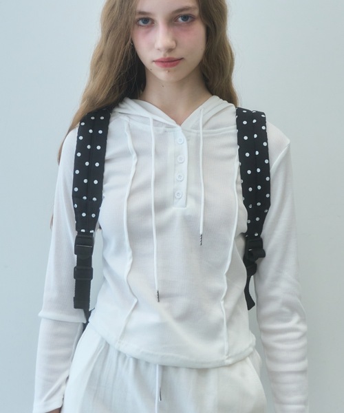 Birthday room(バースデイルーム)の「リブフードカットソー/ribbed hooded top(Tシャツ/カットソー・レディース・ブラック/グレー/ホワイト・FREE)」の18枚目の写真