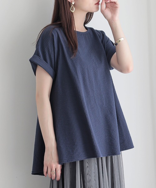 n'OrLABEL(ノアールレーベル)の「ストライプサッカーぺブラムカットソー(Tシャツ/カットソー・レディース・ネイビー/ブルー/ライトベージュ・2/1)」の2枚目の写真