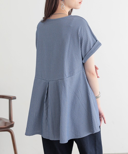 n'OrLABEL(ノアールレーベル)の「ストライプサッカーぺブラムカットソー(Tシャツ/カットソー・レディース・ネイビー/ブルー/ライトベージュ・2/1)」の3枚目の写真