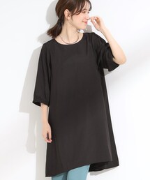 SHOO・LA・RUE(シューラルー)の【S-LL/洗濯後しわになりにくい/UV/6分袖】コットン風 Aラインチュニックワンピース(チュニック)