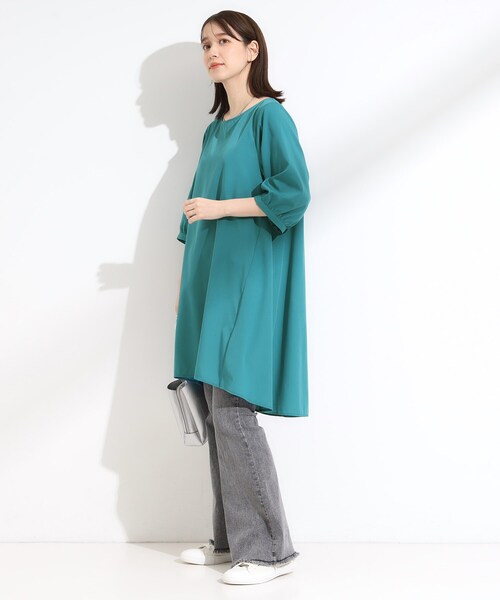 SHOO・LA・RUE(シューラルー)の「【S-LL/洗濯後しわになりにくい/UV/6分袖】コットン風 Aラインチュニックワンピース(チュニック・レディース・グリーン/ブラック/カーキ・01/02/03/04)」の10枚目の写真