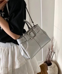 スタッズ付きシルバーハンドバッグ quaranciel トートバッグ quaranciel: 2way スタッズ バケツ