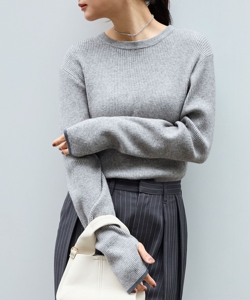 マーブルさん専用 マシンウォッシャブル/アンチピリング＞配色ライン サムホール