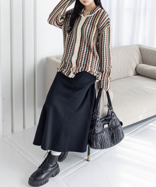 CLEAR BASIC（クリアベーシック）の「クロシェライクロングニットカーディガン[カジュアル 着回し抜群 大人]（カーディガン/ボレロ・レディース・ブラック/アイボリー・F）」の11枚目の写真