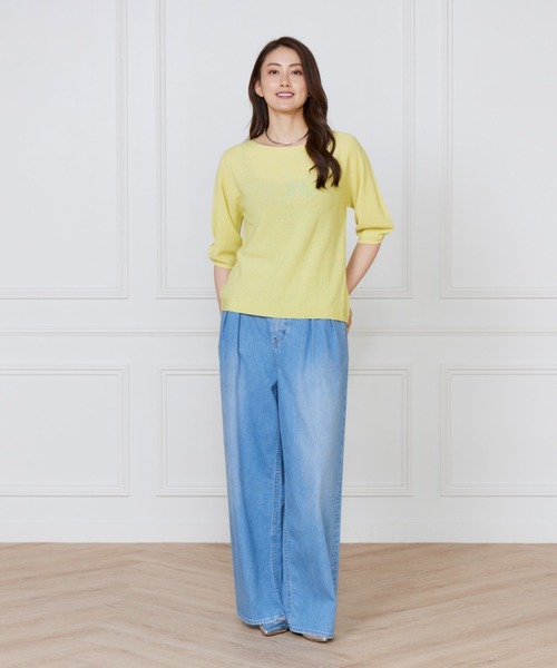 INED（イネド）の「ホールガーメント ボートネックパフスリーブニット《Cuoo》（ニット/セーター・レディース・ブラック/グレー/イエロー/カーキ・9号）」の12枚目の写真