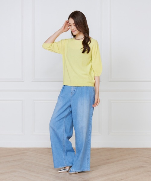 INED（イネド）の「ホールガーメント ボートネックパフスリーブニット《Cuoo》（ニット/セーター・レディース・ブラック/グレー/イエロー/カーキ・9号）」の13枚目の写真