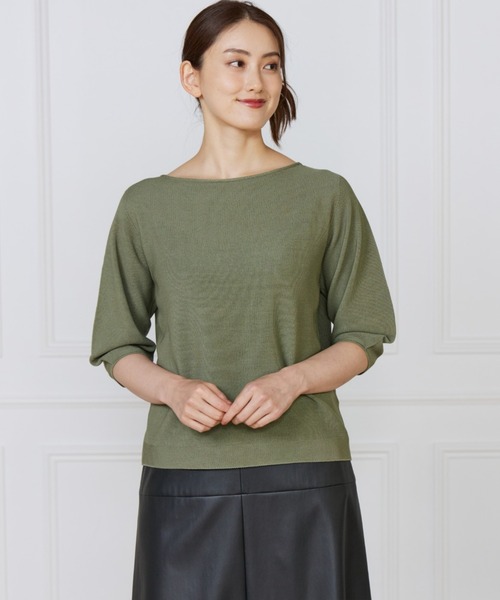 INED（イネド）の「ホールガーメント ボートネックパフスリーブニット《Cuoo》（ニット/セーター・レディース・ブラック/グレー/イエロー/カーキ・9号）」の18枚目の写真