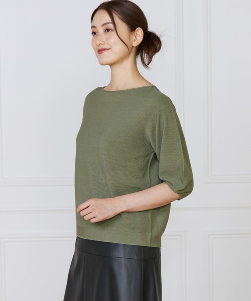 INED（イネド）の「ホールガーメント ボートネックパフスリーブニット《Cuoo》（ニット/セーター・レディース・ブラック/グレー/イエロー/カーキ・9号）」の19枚目の写真