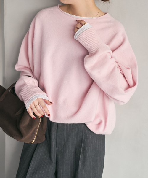 Spick & Span（スピックアンドスパン）の「《追加》CHESSルーズボートネックプルオーバー（ニット/セーター・レディース・チャコールグレー/ベージュ/ピンク系その他/ブルー・FREE）」の4枚目の写真