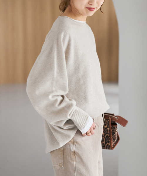 Spick & Span（スピックアンドスパン）の「《追加》CHESSルーズボートネックプルオーバー（ニット/セーター・レディース・チャコールグレー/ベージュ/ピンク系その他/ブルー・FREE）」の5枚目の写真